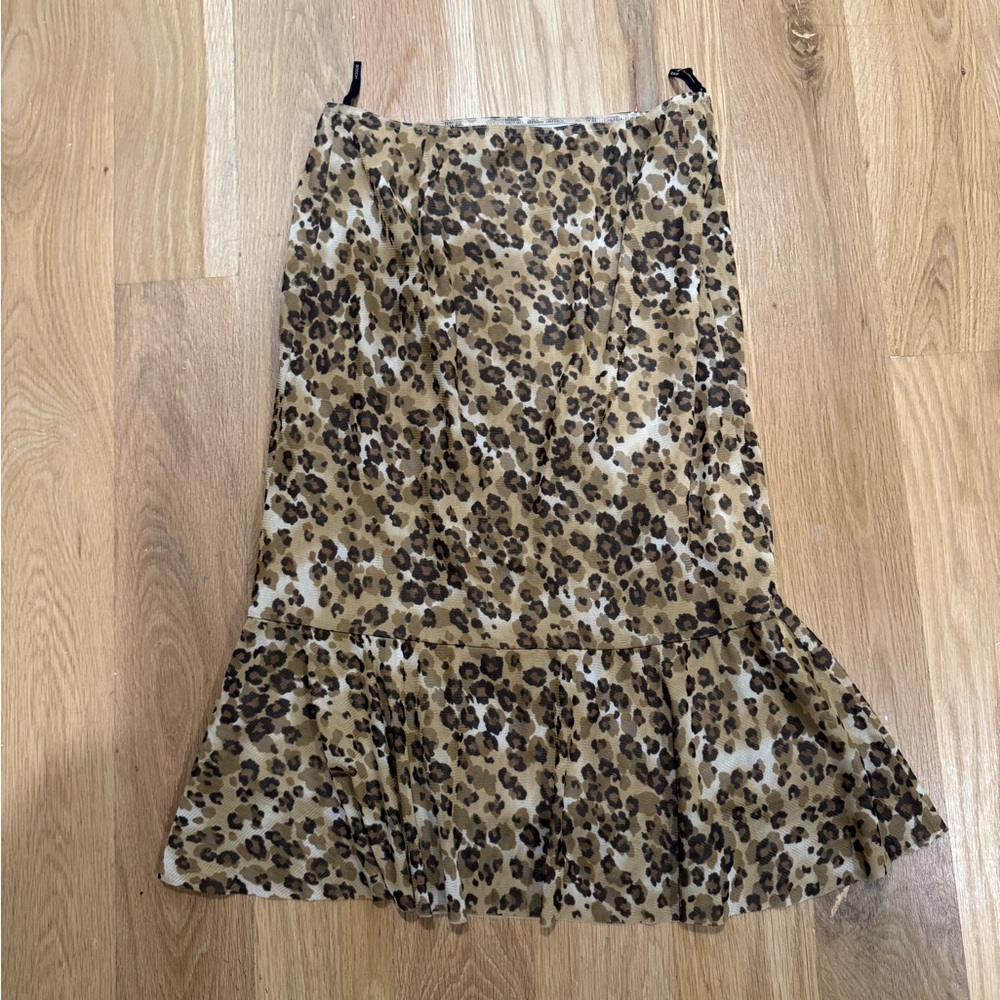 Leopard Print Ruffle Midi Skirt